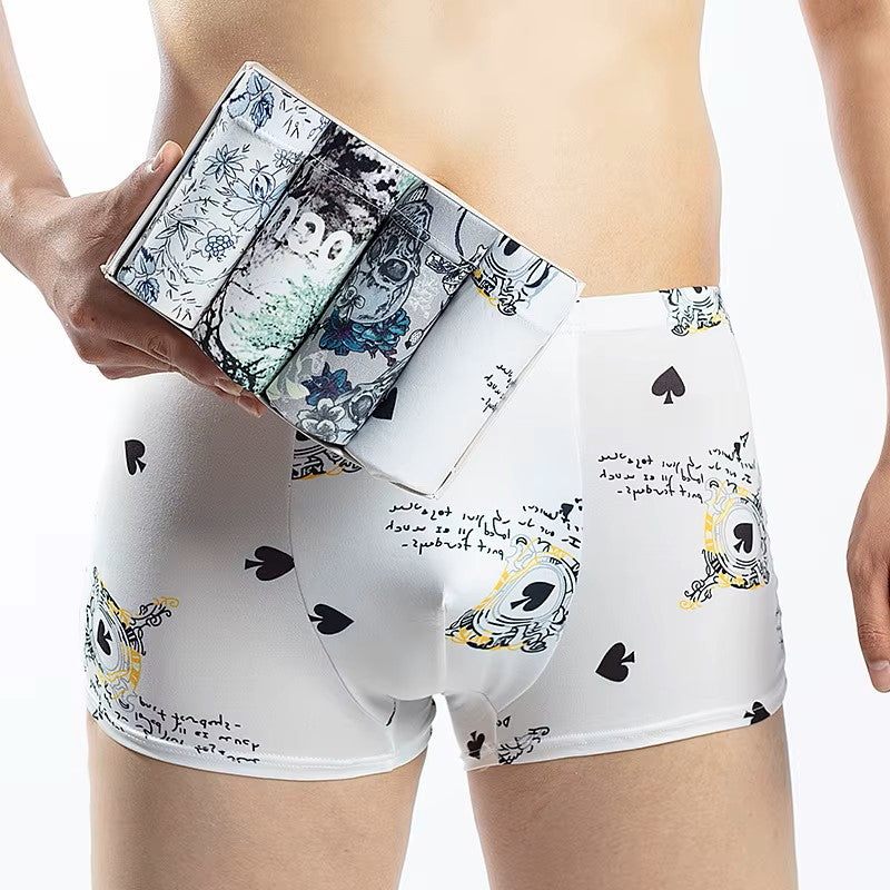 Silk-Waist Free Print Mid-Waist Boxer Briefs- 4 Pack